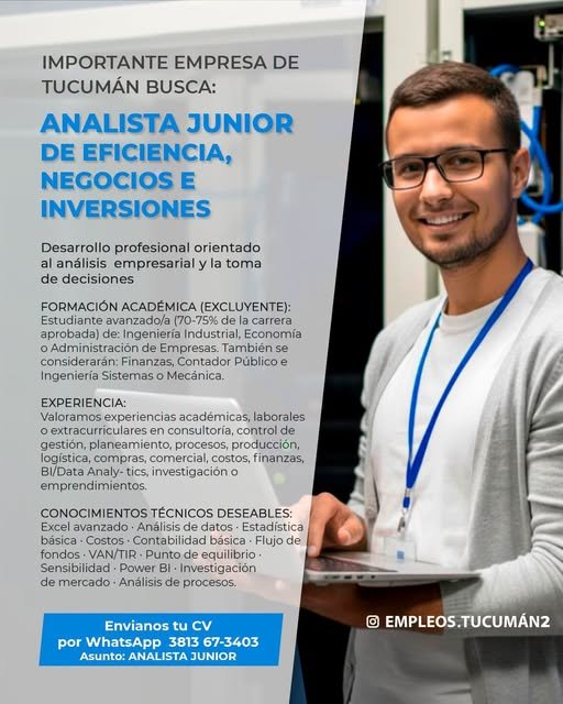IMPORTANTE EMPRESA DE TUCUMÁN BUSCA:
